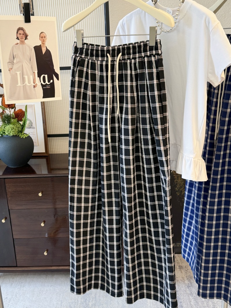 柄 パンツ 新作チェック柄ワイドパンツ　ゆったりシルエット　選べる２色