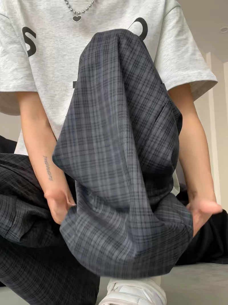 柄 パンツ 格子柄ワイドシルエットパンツ