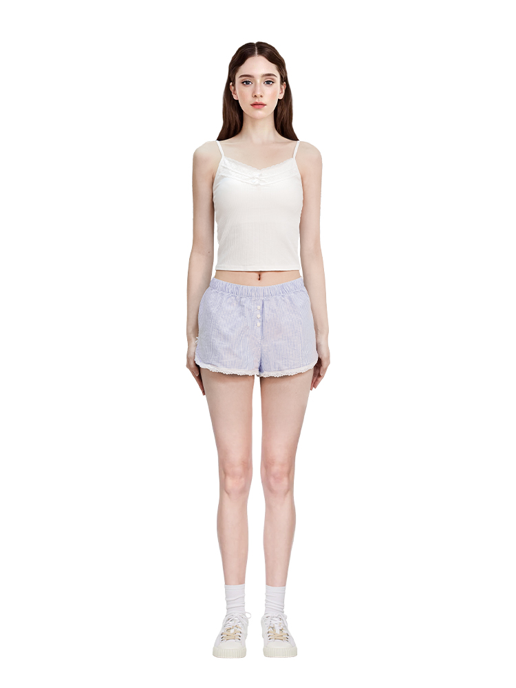 柄 パンツ 優美レース縁取りストライプショート