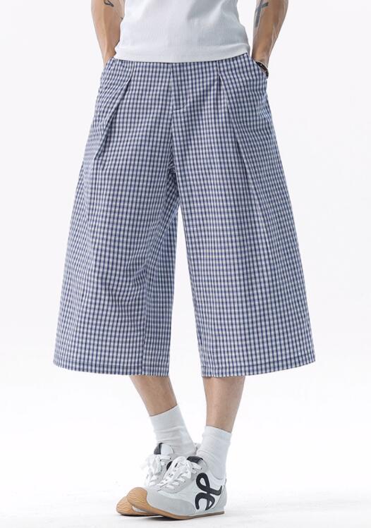 柄 パンツ チェック柄ワイドパンツ七分丈ゆったりシルエット