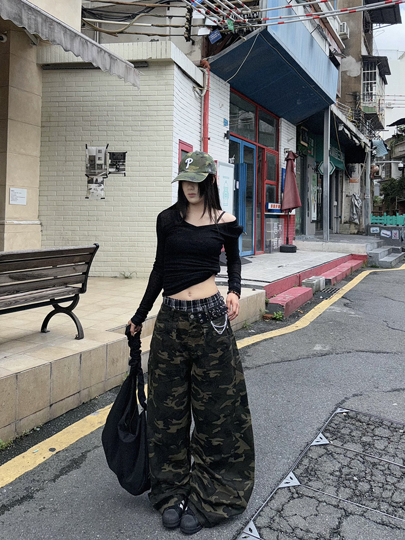 柄 パンツ ストリート迷彩ワイドパンツ