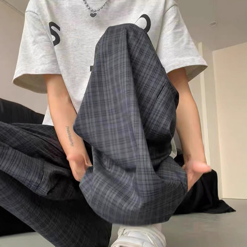 柄 パンツ 格子柄ワイドシルエットパンツ