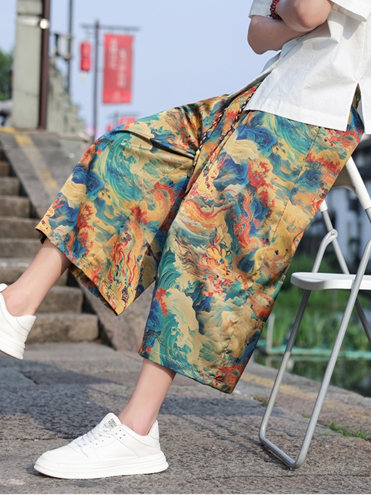 柄 パンツ 龍波濤 和風ワイドパンツ