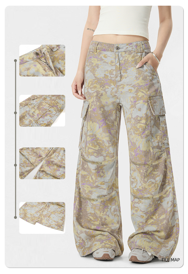 柄 パンツ 迷彩柄ワイドカーゴパンツ男女兼用ストリート