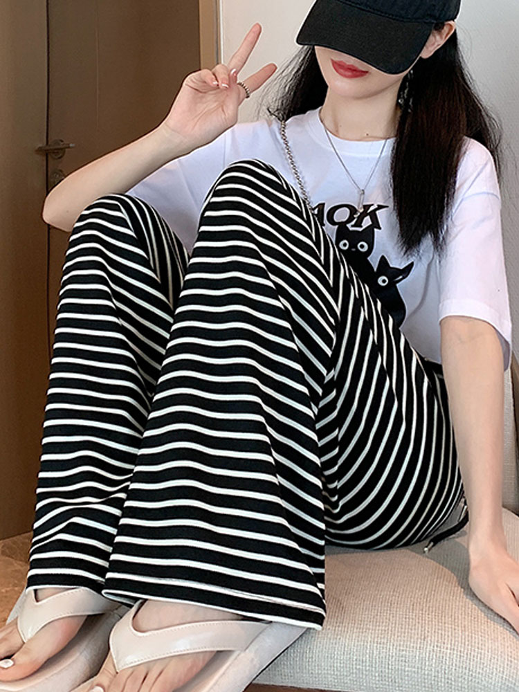 柄 パンツ ゆったりくつろぎボーダーパンツ