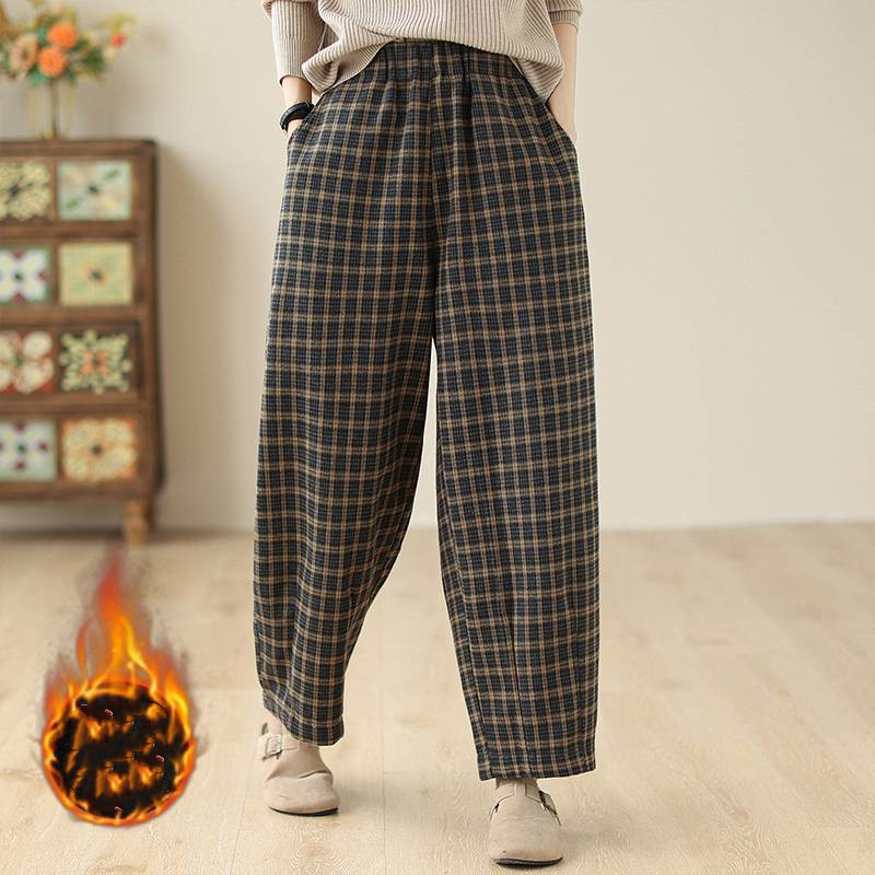 柄 パンツ 秋冬新作チェック柄裏起毛ロングパンツ