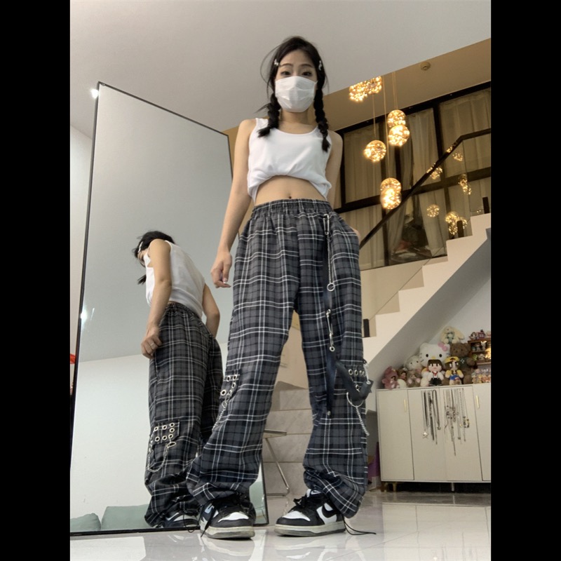 柄 パンツ チェック柄ワイドパンツ レディース ストレートボトムス
