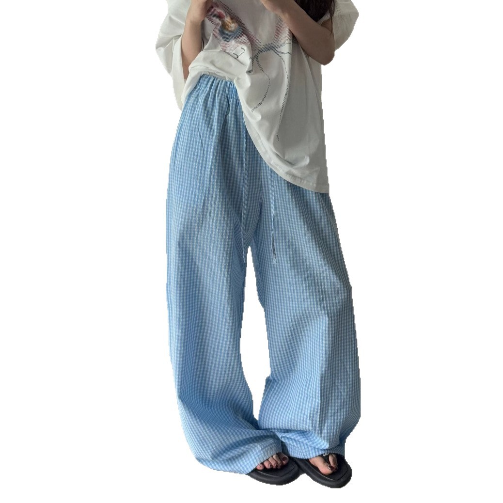柄 パンツ ふんわり格子ワイドパンツ