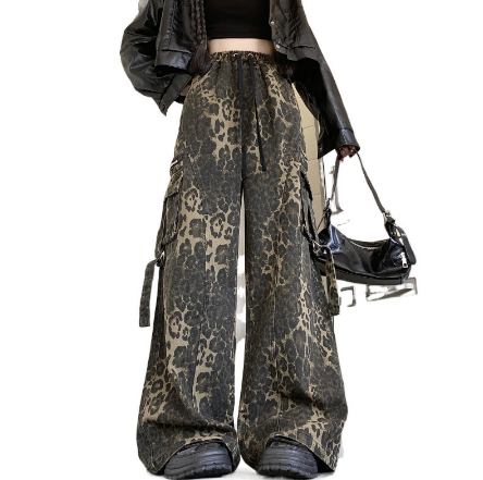 柄 パンツ 秋冬新作ヒョウ柄ワイドパンツカジュアル