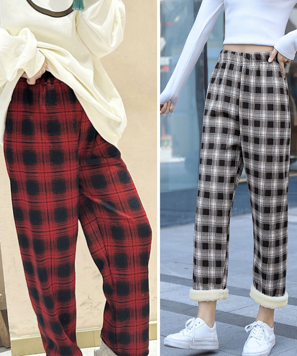 柄 パンツ 裏起毛チェック柄パンツ 防寒あったかボトムス