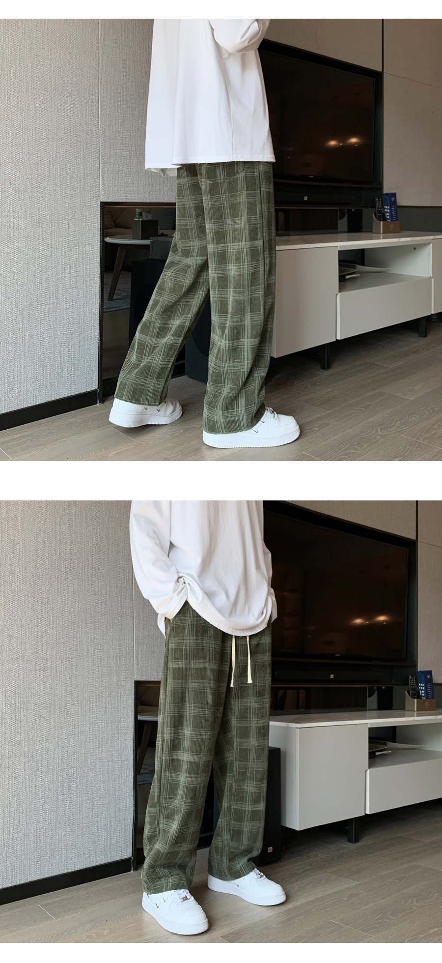 柄 パンツ 古典格子ゆったりワイドパンツ
