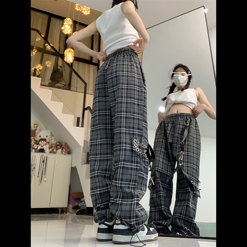 柄 パンツ チェック柄ワイドパンツ レディース ストレートボトムス