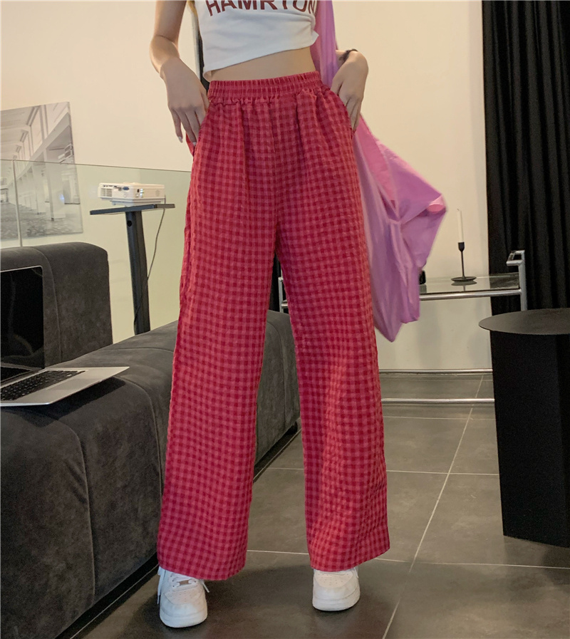 柄 パンツ チェック柄ハイウエストワイドパンツ