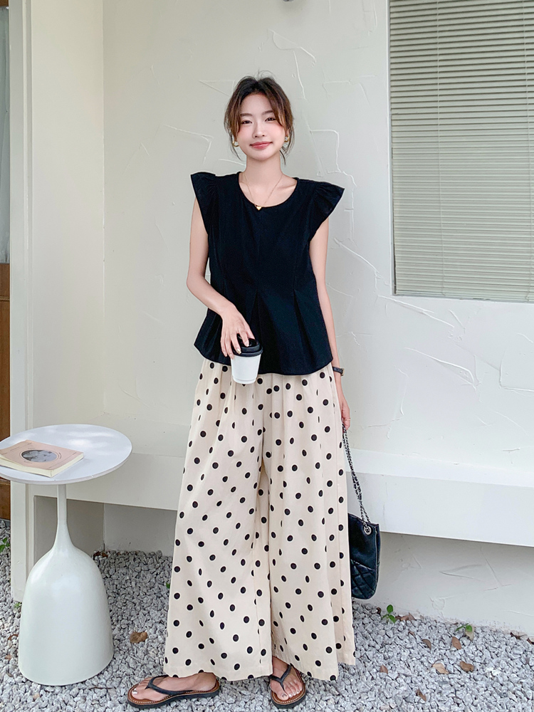 柄 パンツ 水玉模様のゆったりワイドパンツ