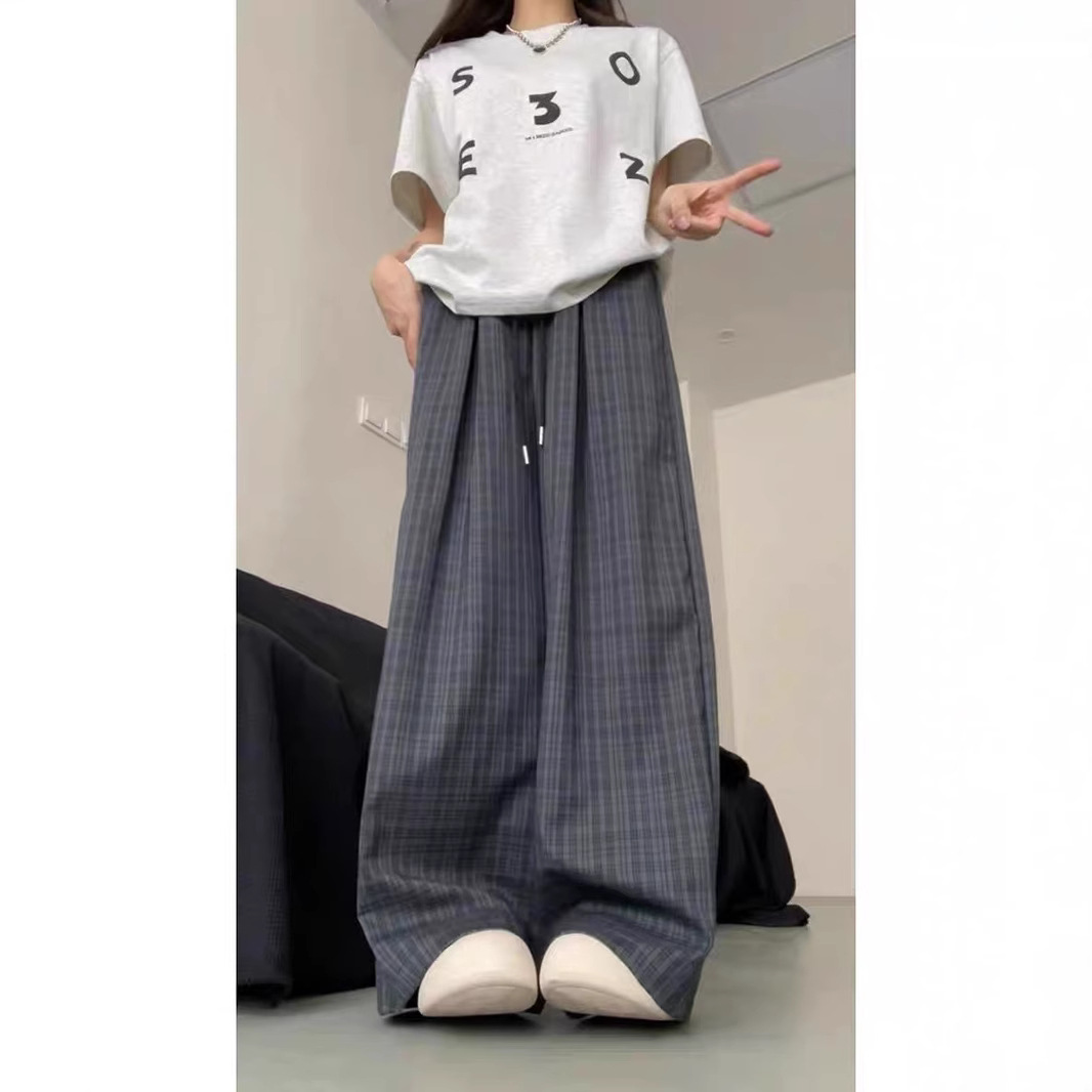 柄 パンツ 格子柄ワイドシルエットパンツ