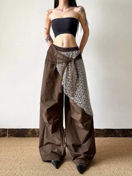 柄 パンツ レトロ風 レオパード柄 ワイドパンツ 女性用 薄手