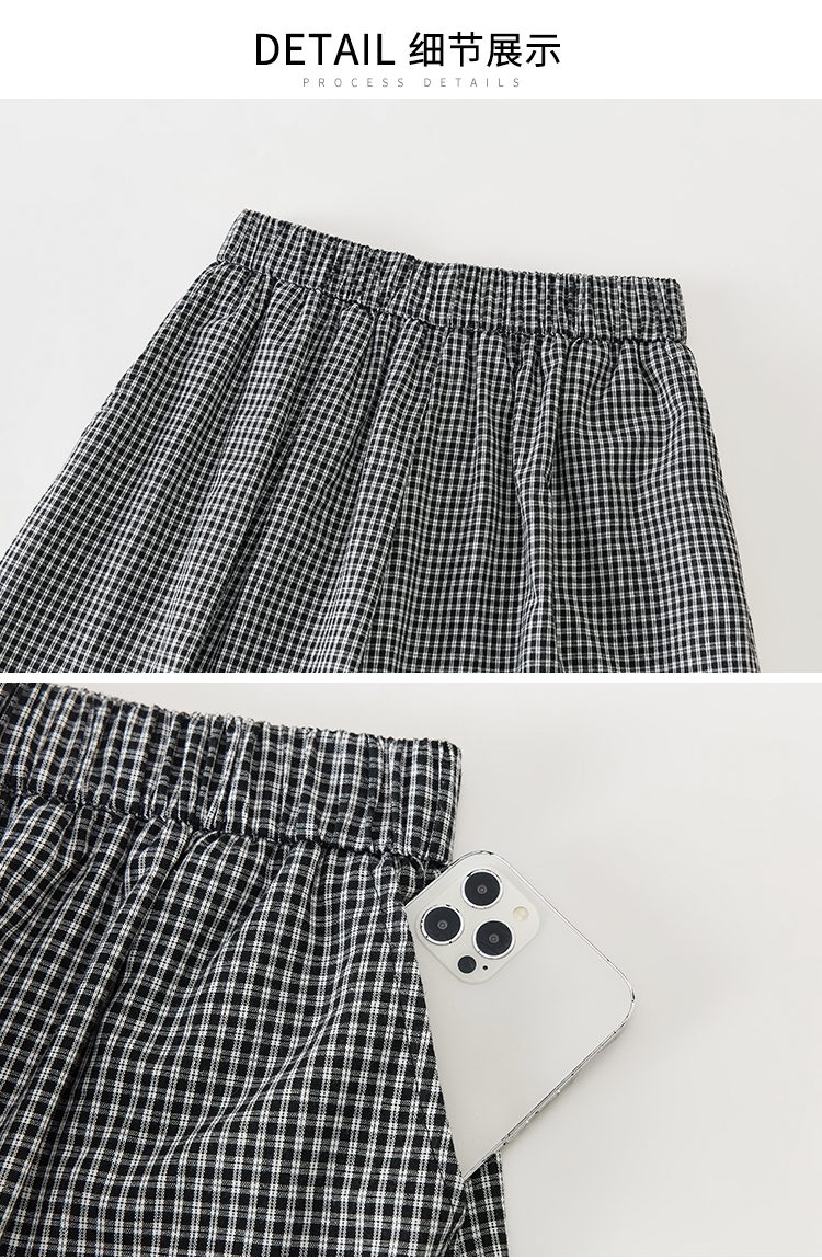 柄 パンツ レース裾ギンガムチェックワイドパンツ
