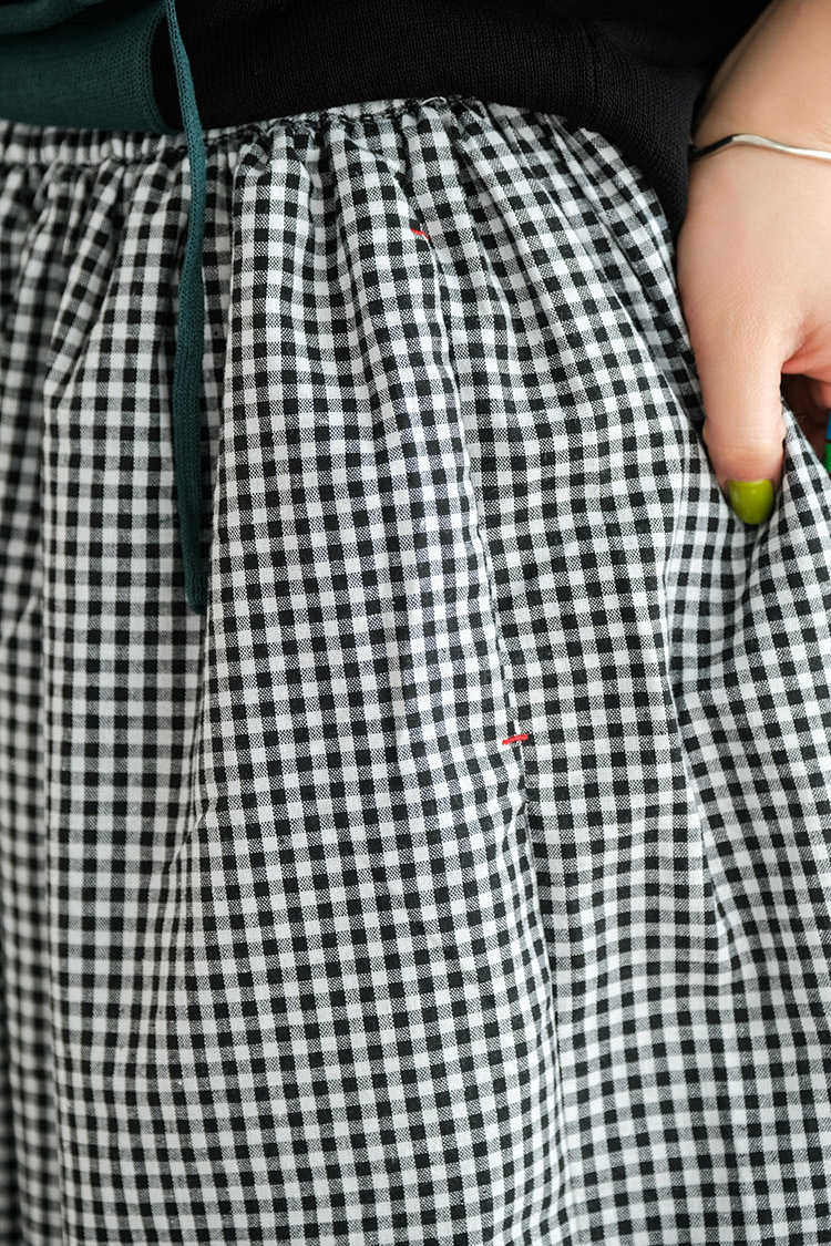 柄 パンツ 格子柄ワイドパンツ体系カバーギンガムチェック