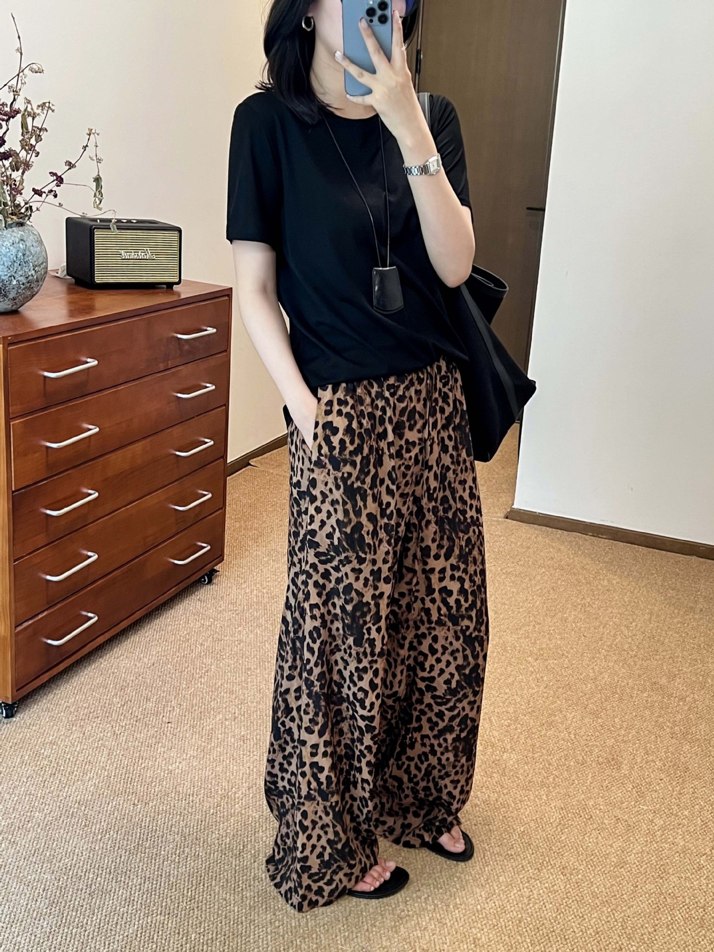 柄 パンツ ワイドシルエット 豹紋パレオ