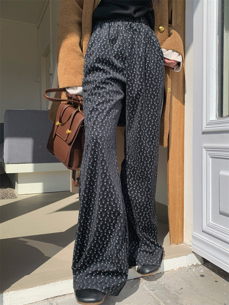 柄 パンツ 秋冬新作 ゆったり 小花柄 ロングパンツ