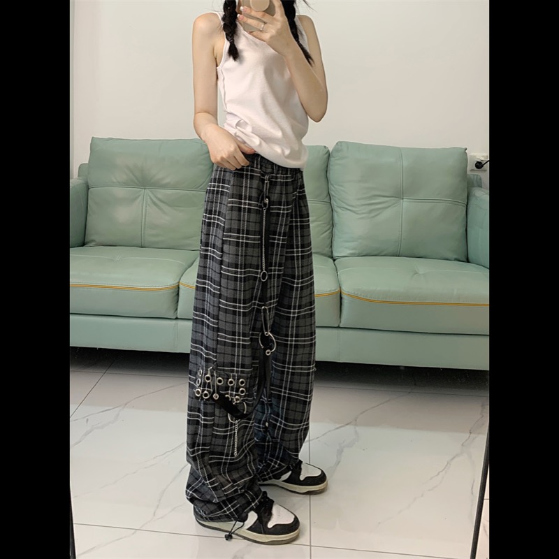 柄 パンツ チェック柄ワイドパンツ レディース ストレートボトムス