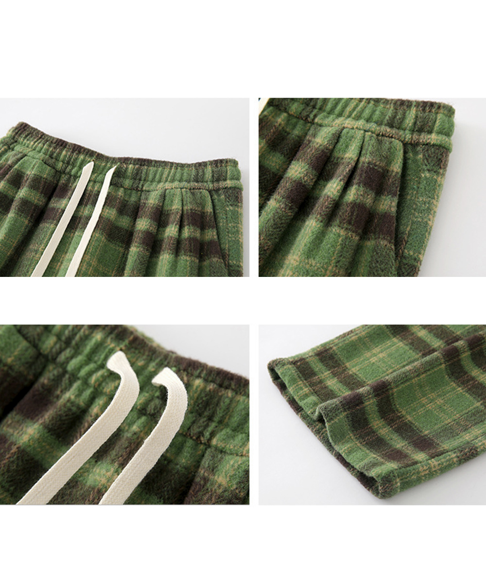 柄 パンツ チェック柄パンツ裏起毛ハイウエストワイドパンツ