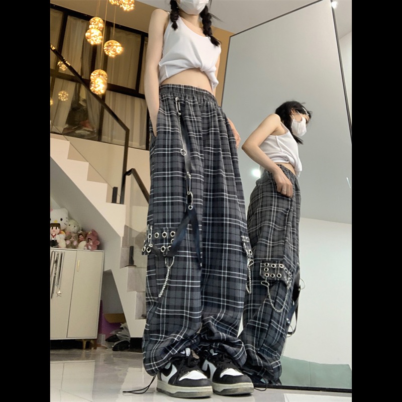 柄 パンツ チェック柄ワイドパンツ レディース ストレートボトムス