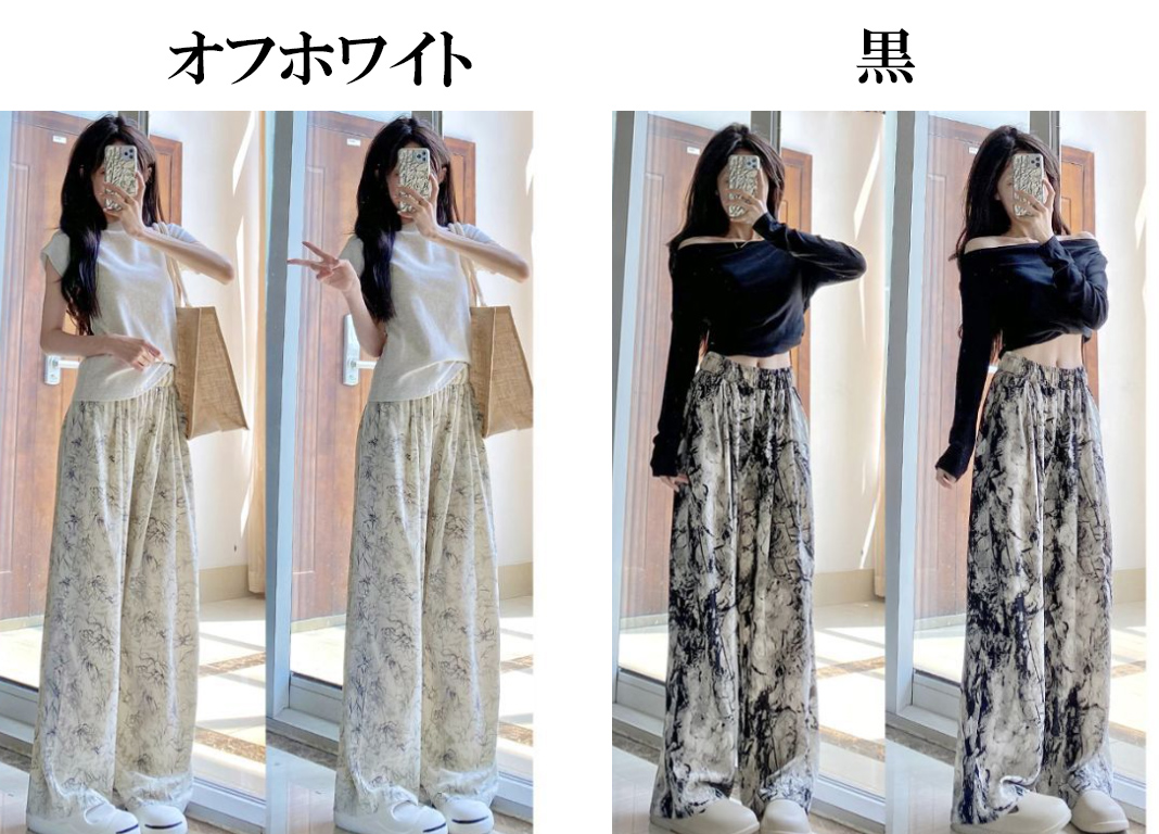 柄 パンツ 夏の花柄ワイドパンツ ウエストゴム薄手シフォン