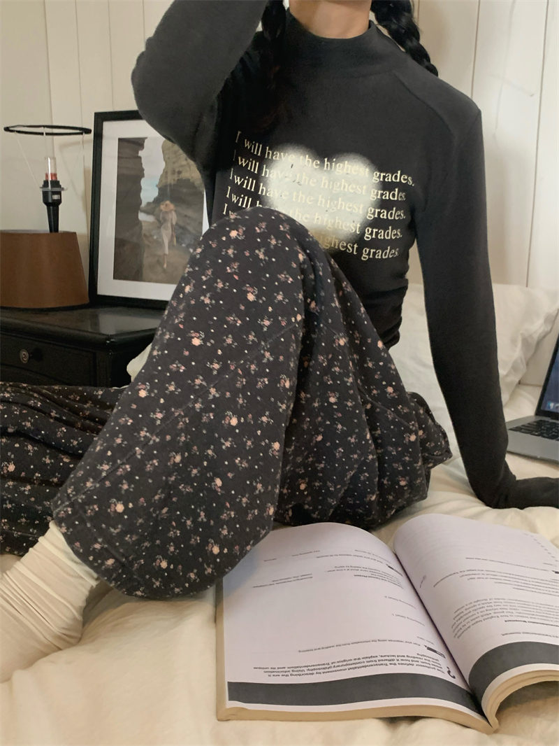 柄 パンツ 秋冬新作 ゆったり 花柄 ワイドパンツ