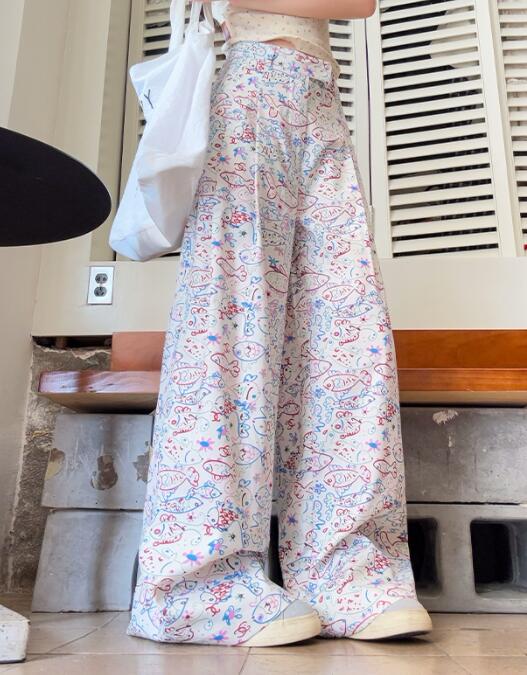柄 パンツ ペイズリー柄ハイウエストワイドパンツ