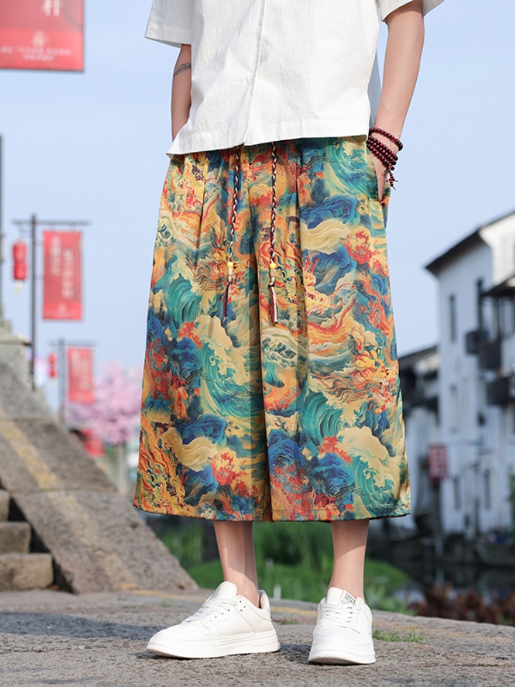 柄 パンツ 龍波濤 和風ワイドパンツ