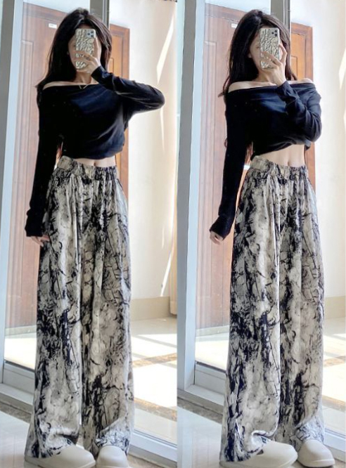 柄 パンツ 夏の花柄ワイドパンツ ウエストゴム薄手シフォン