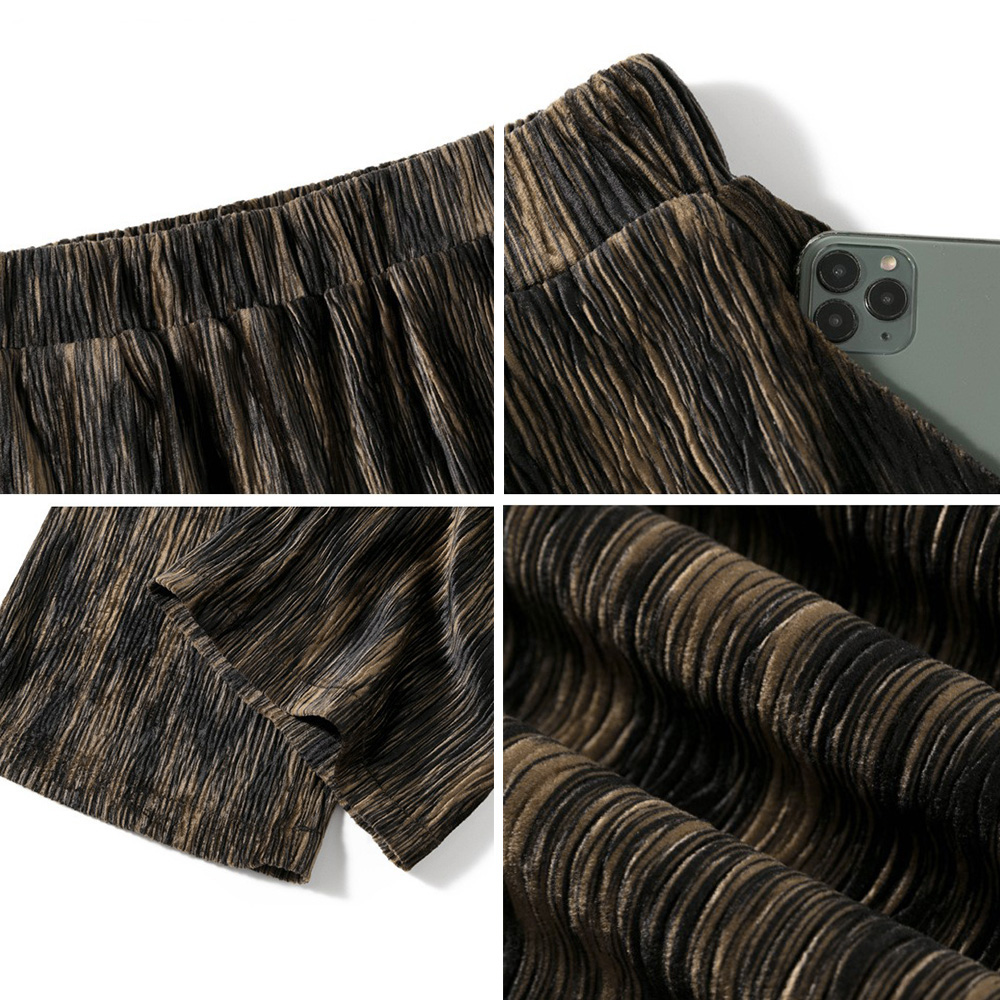 柄 パンツ ヒョウ柄プリーツワイドパンツ レディース