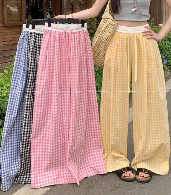 柄 パンツ チェック柄ワイドパンツゆったりボトムス