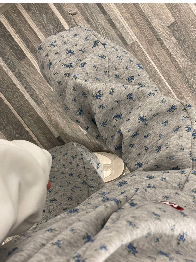 柄 パンツ 韓国風小花柄ワイドパンツゆったりおしゃれロングパンツ