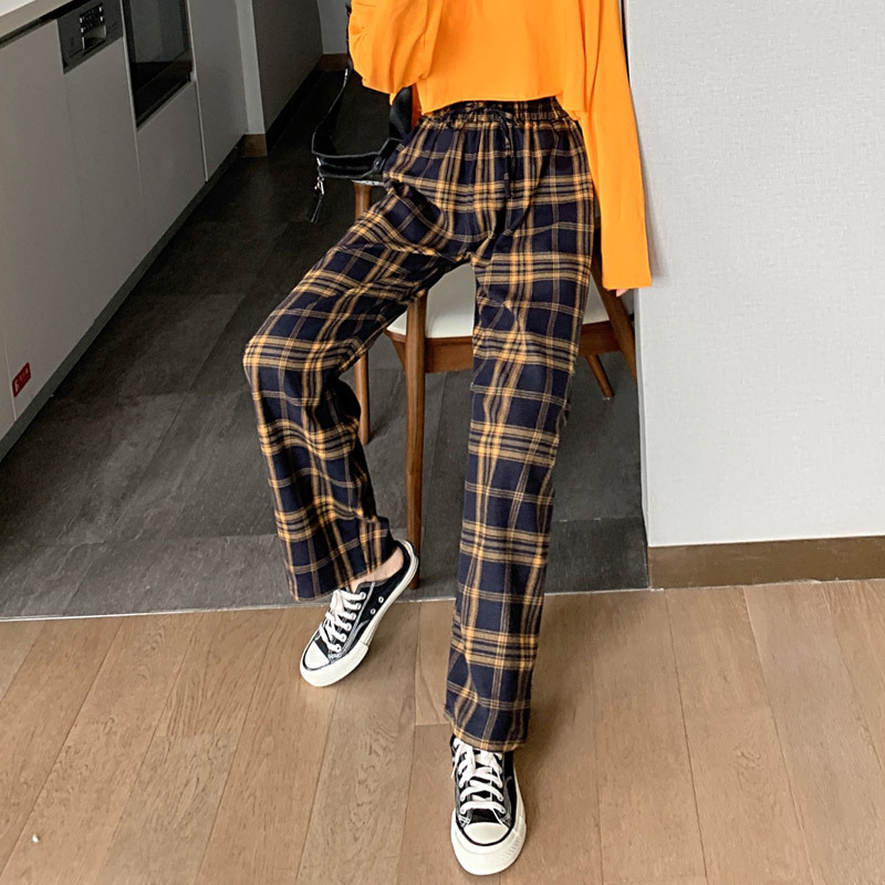 柄 パンツ チェック柄ワイドパンツ ゆったりロング丈ガウチョボトムス