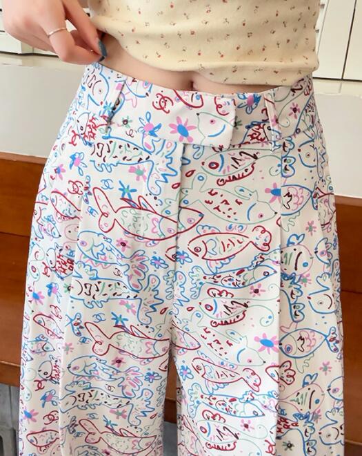 柄 パンツ ペイズリー柄ハイウエストワイドパンツ