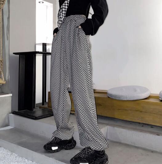 柄 パンツ チェック柄ワイドパンツ ユニセックス ゆったりボトムス