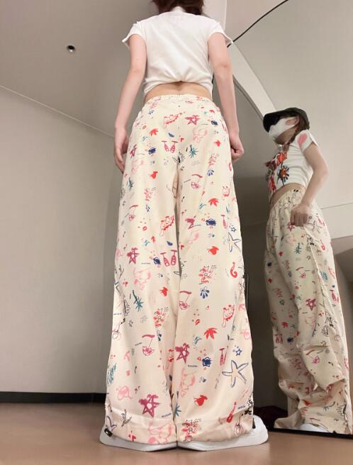 柄 パンツ 花柄プリントカーゴパンツ レディース ワイドボトムス