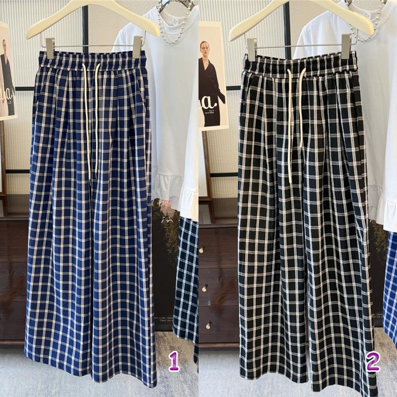 柄 パンツ 新作チェック柄ワイドパンツ　ゆったりシルエット　選べる２色