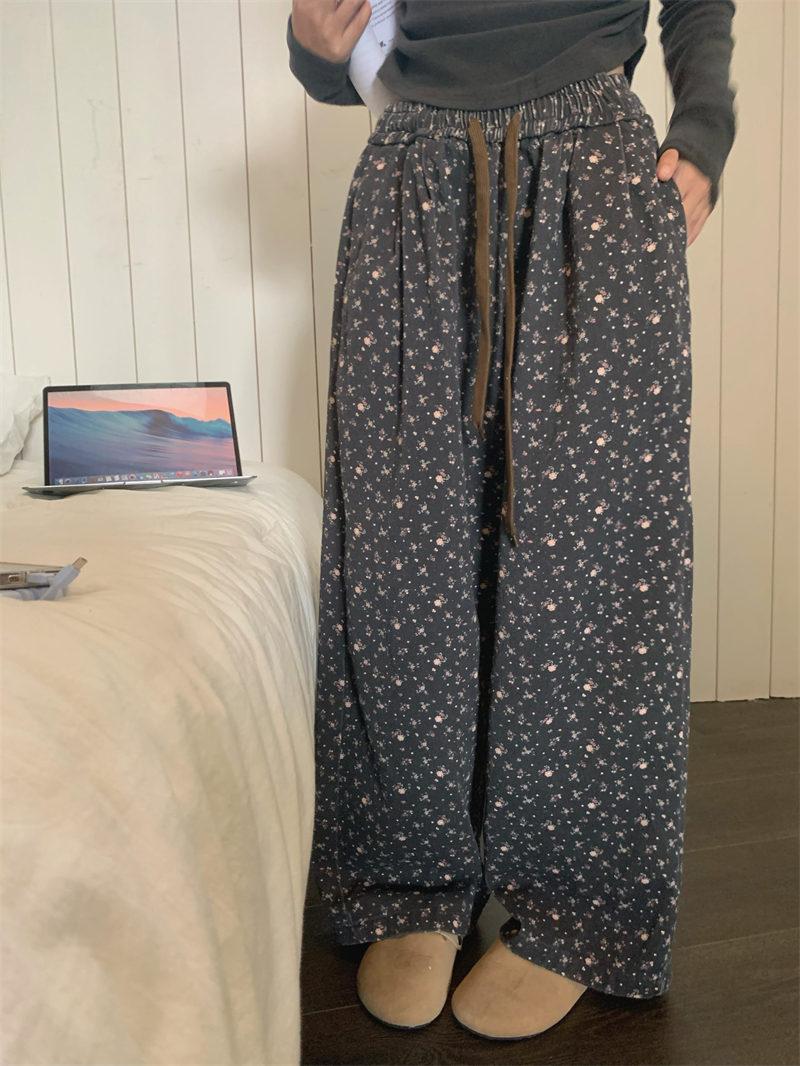 柄 パンツ 秋冬新作 ゆったり 花柄 ワイドパンツ