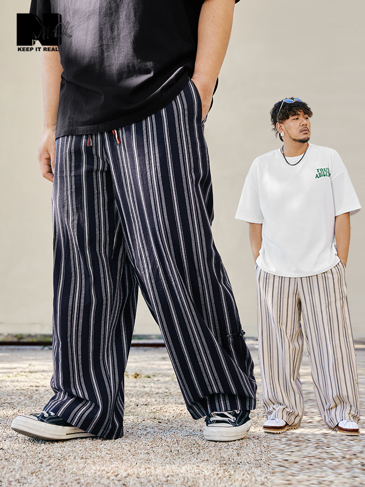 柄 パンツ 縦縞リラックスワイドパンツ