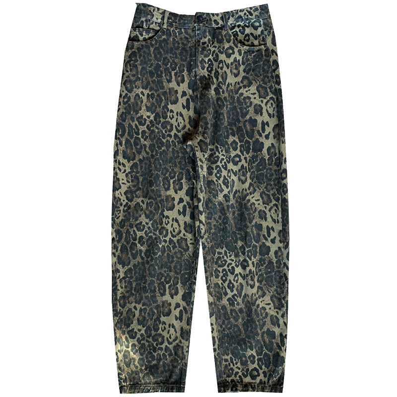 柄 パンツ 豹柄デニムパンツ ワイドストレート メンズ ボトムス