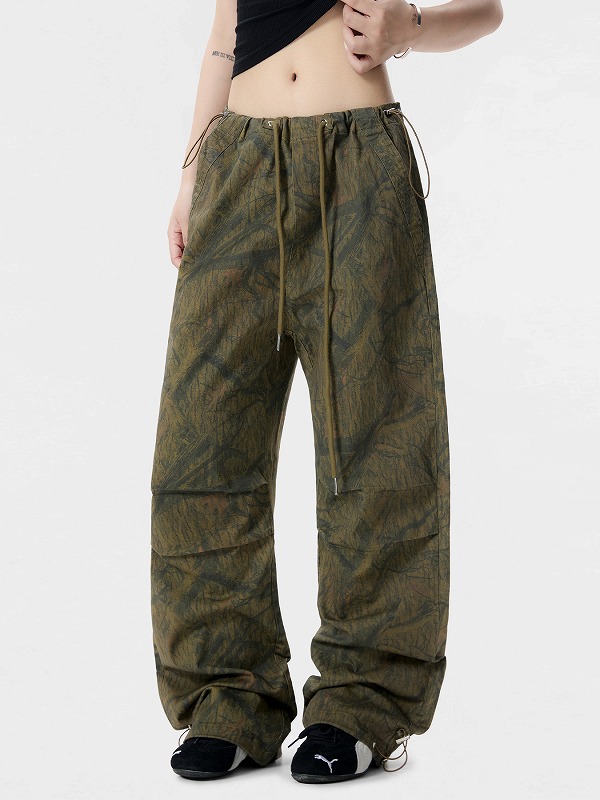 柄 パンツ 迷彩柄 ワイドパンツ 男女兼用 ストリート系 ボトムス