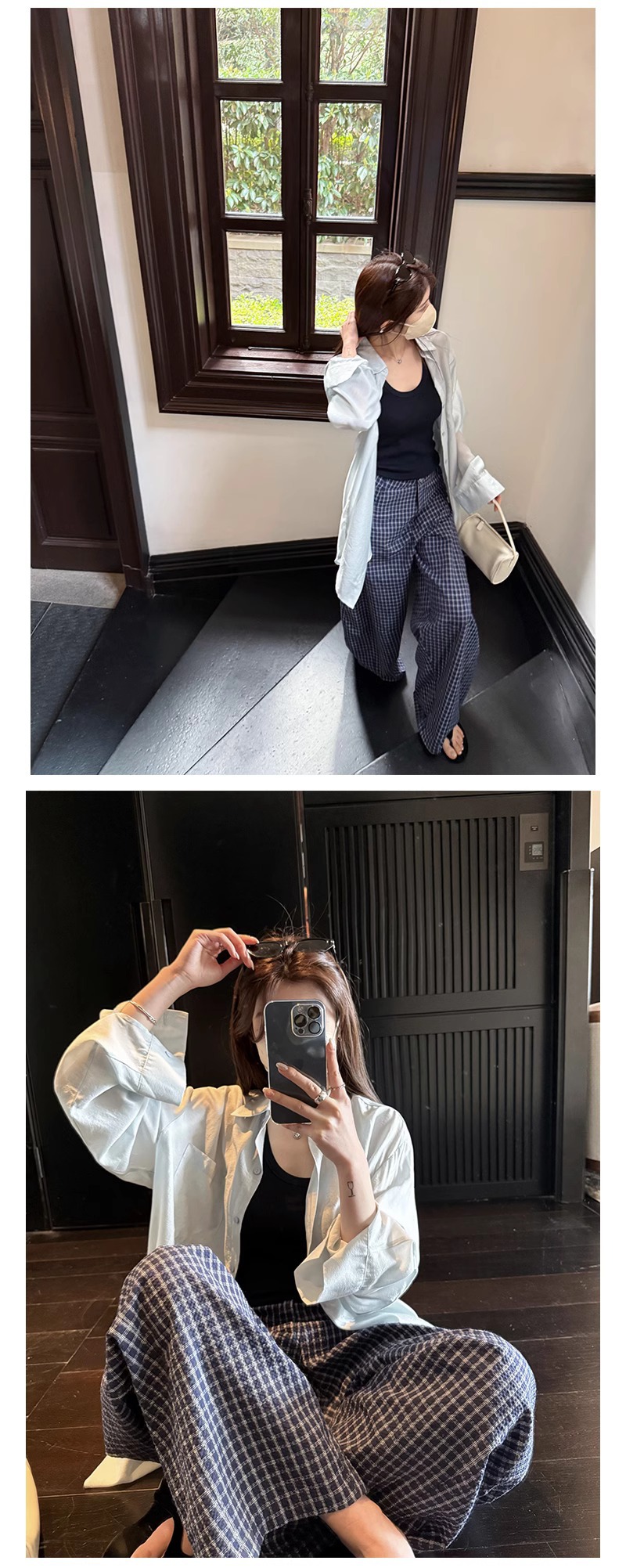 柄 パンツ クラシック格子柄ワイドパンツ