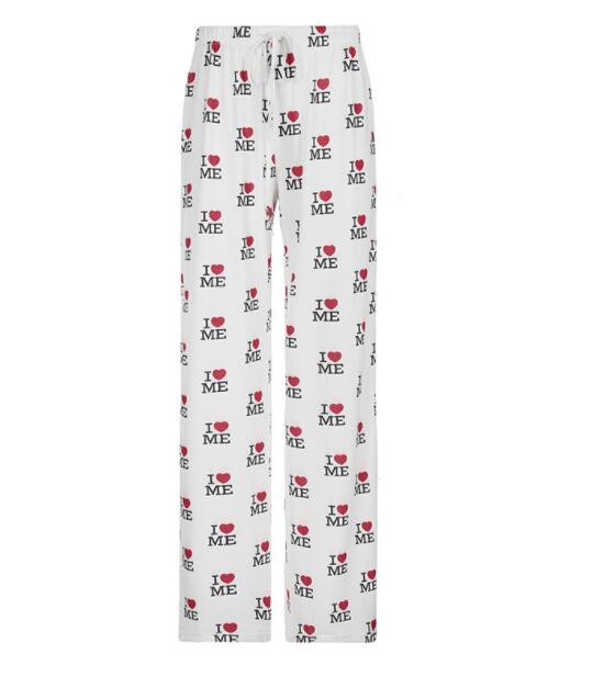 柄 パンツ ハート柄プリントワイドパンツ レディース