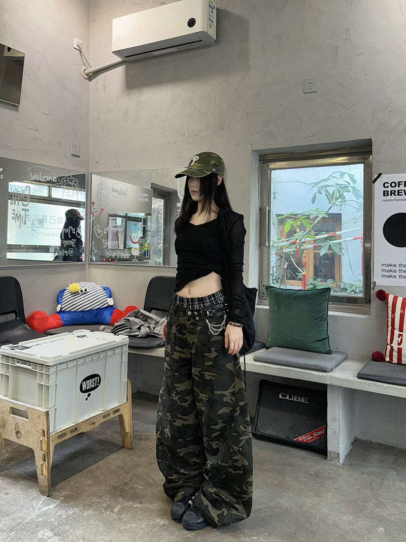 柄 パンツ ストリート迷彩ワイドパンツ