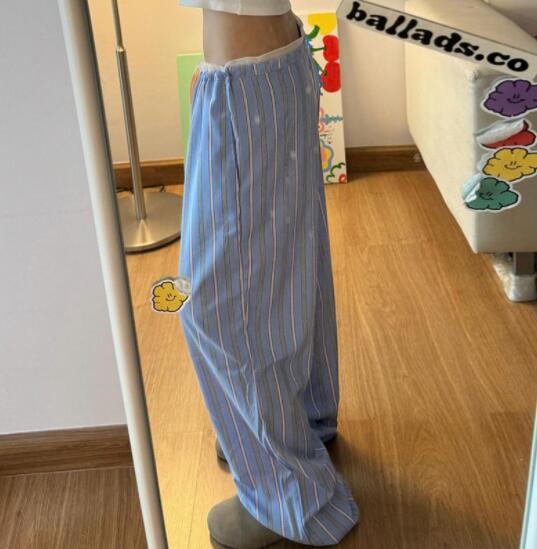 柄 パンツ 縦縞ストライプ柄ワイドパンツレディース