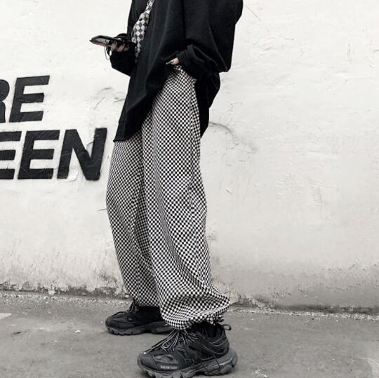 柄 パンツ チェック柄ワイドパンツ ユニセックス ゆったりボトムス