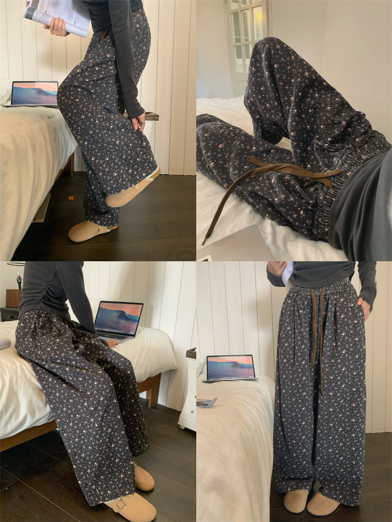柄 パンツ 秋冬新作 ゆったり 花柄 ワイドパンツ